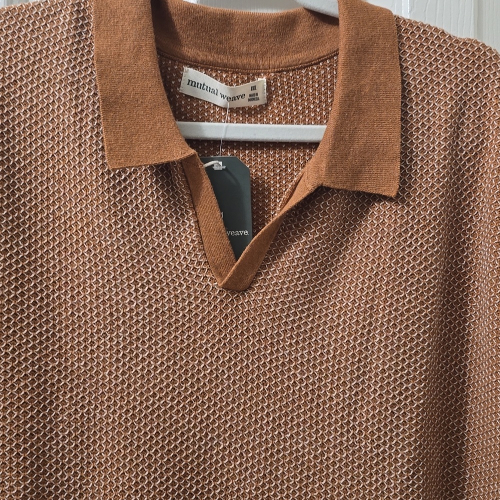 MUTUAL WEAVE MEN'S BIG & TALL BROWN SHORT SLEEVES COLARED SWEATER TOP SIZE XXL